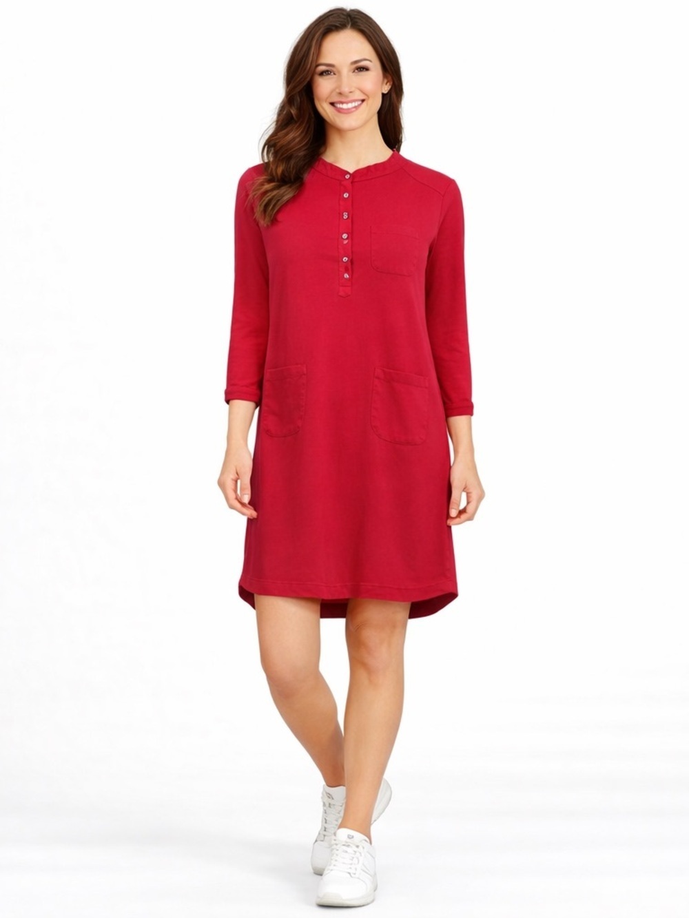 Zanzea Red Button Front Tunic Mini Dress Long Sleeve Women’s Size M